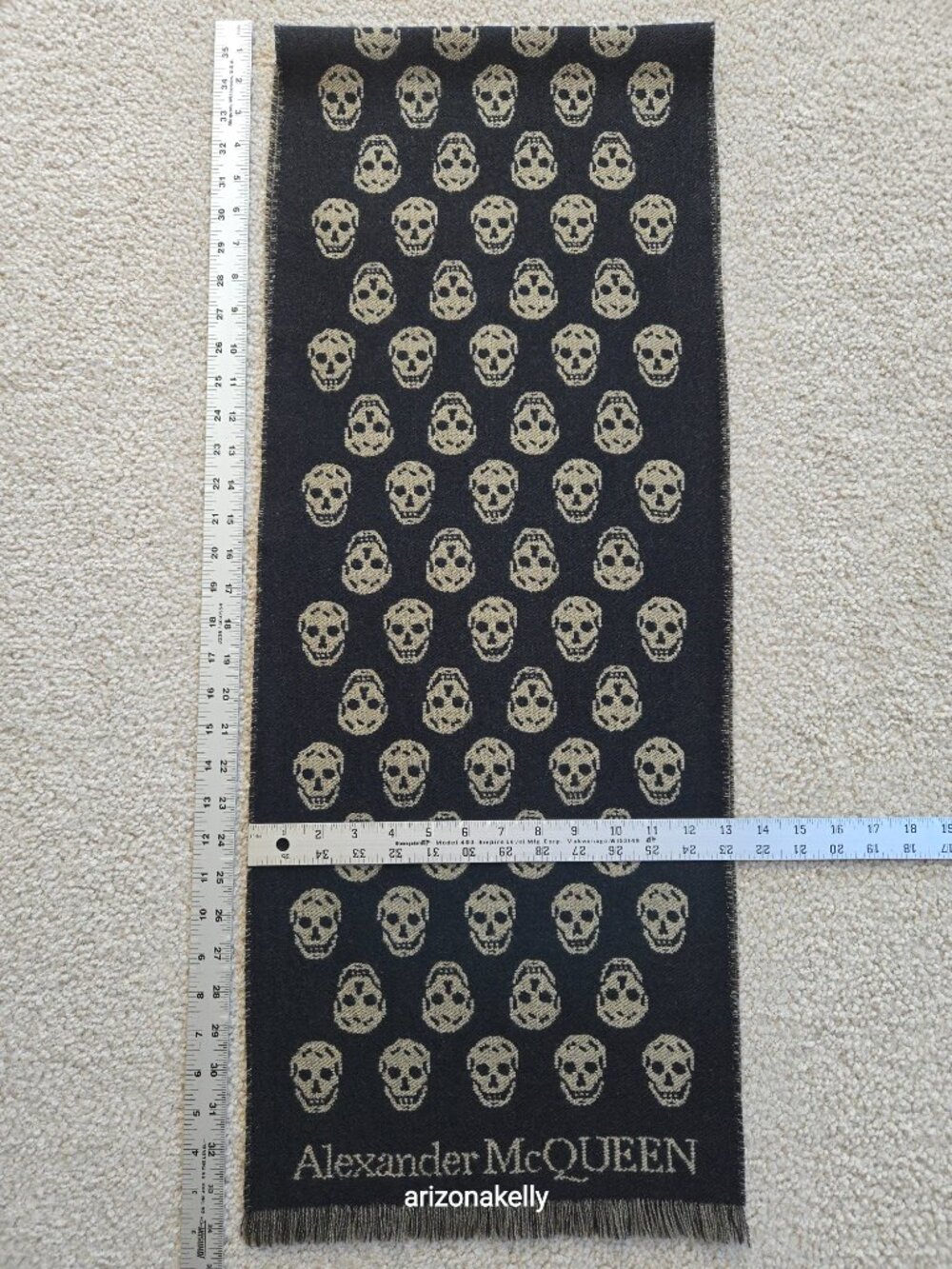 McQueen Wool Skull Scarf Jacquard Black & Tan - Picture 10 of 15